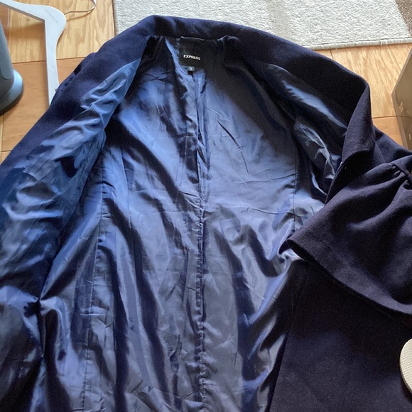 Express Navy Blue Wool Blend Bell Sleeve Pea Coat - Picture 10 of 11